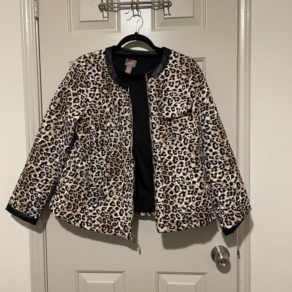 Chico’s leopard print quilted jacket